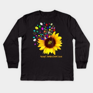 Sunflower Accept Understand Love Autism Awareness Kids Long Sleeve T-Shirt